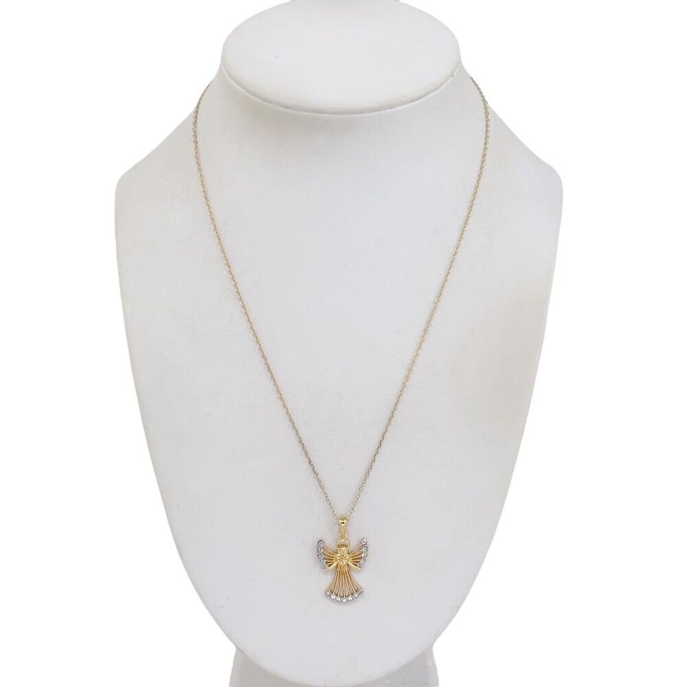 Vintage Gold Plated Sterling Silver 925 Crystal Angel Pendant Necklace 18"